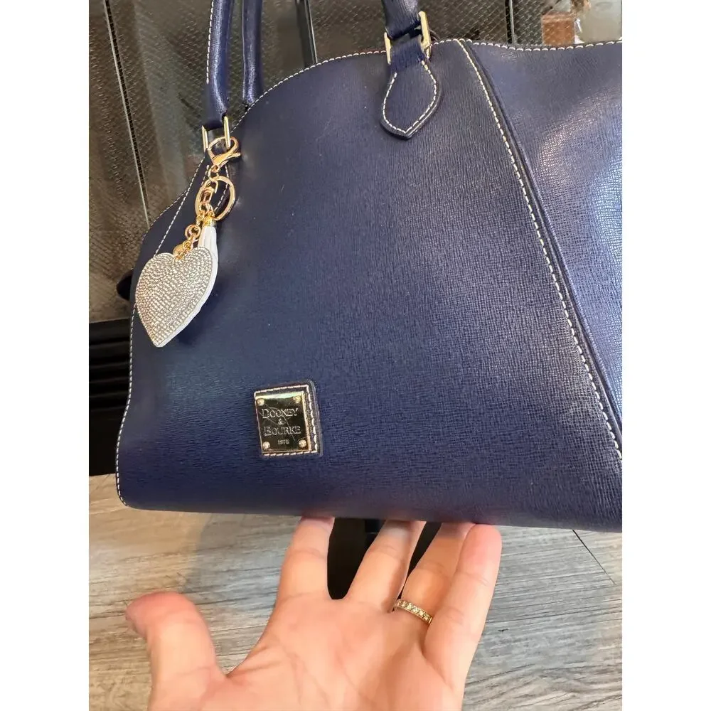 Dooney and Bourke blue Saffiano Leather large Sydney Satchel handbag with charm